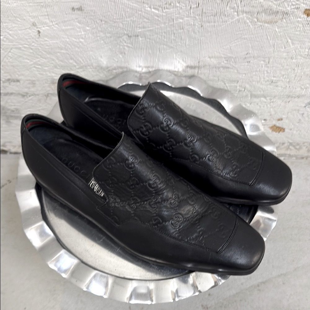 Gucci Embossed Black Leather Men's Slip-Ons
